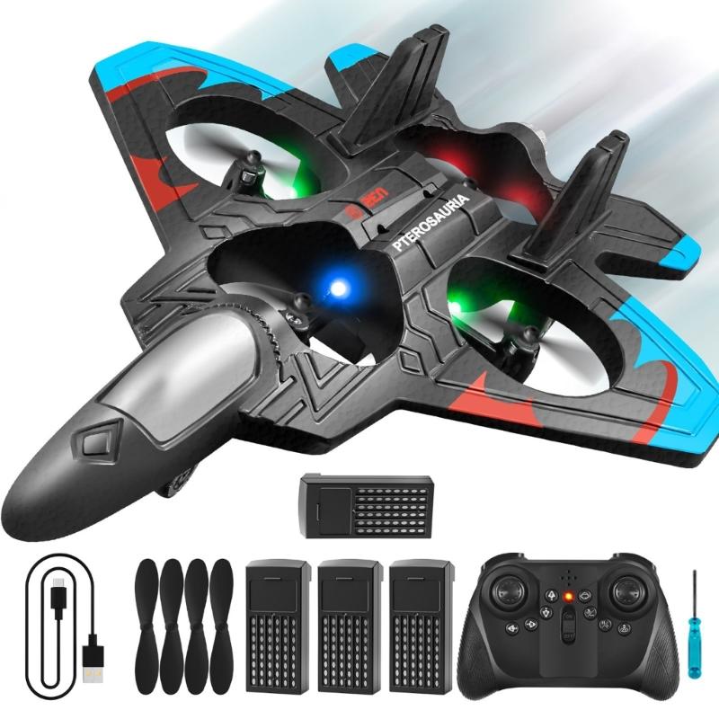 Remote Control Foam Jet Fighter Stunt Plane with LED Lights Perfect for Kids and Teens Ages 6-14