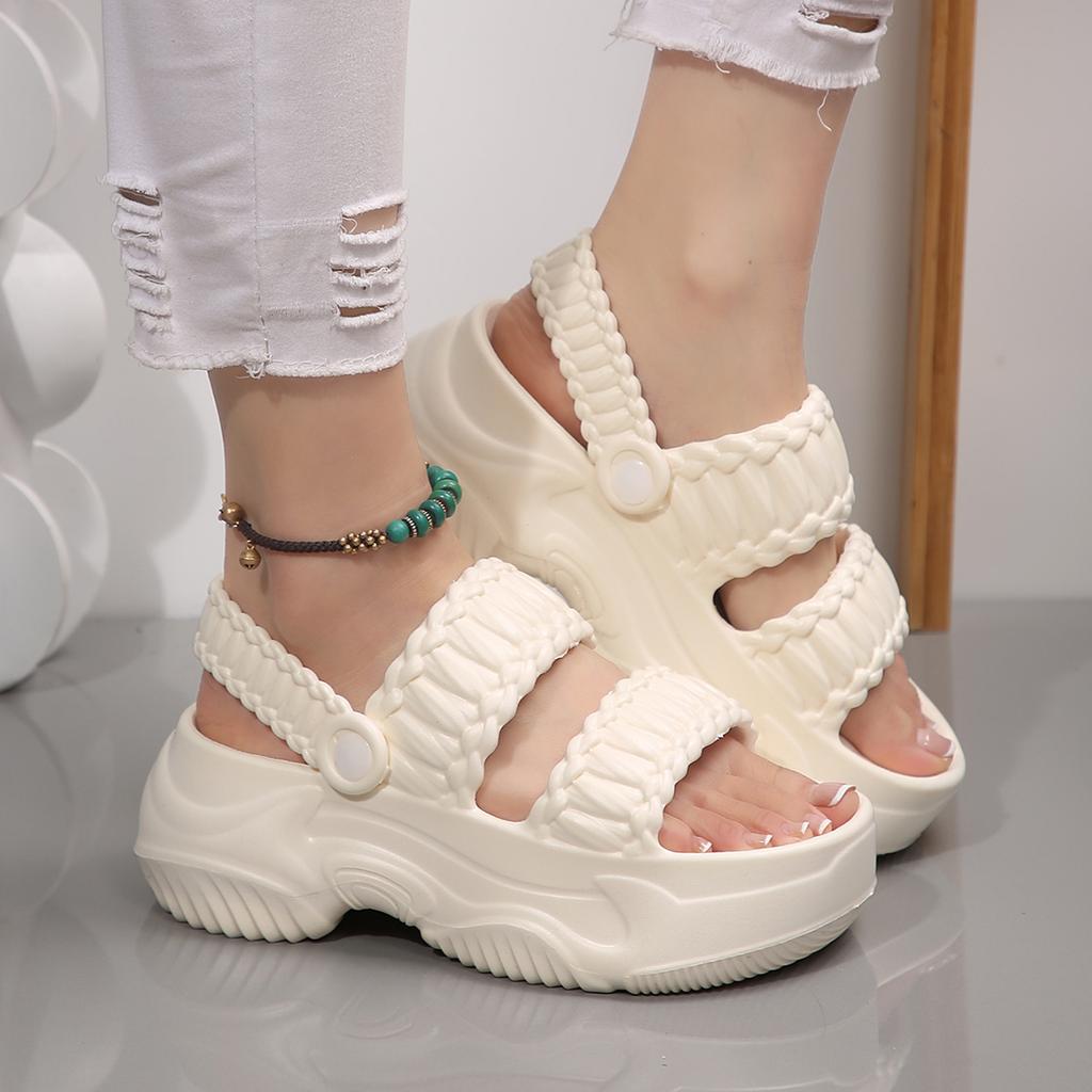 Fashion Solid Chunky Platform Soft Eva Cloud Sandals Women Wedge High Heels Sandals Casual Back Strap Non Slip Height Increasing Shoes
