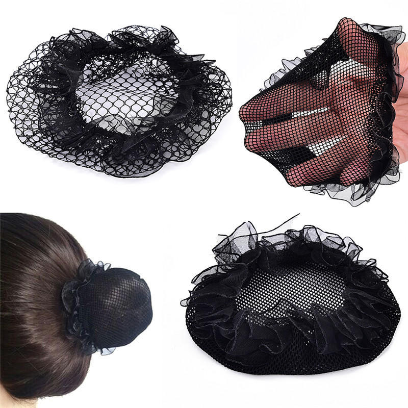 Ladies Solid Plan Black Hair Bun Cover Snood Net Ballet Women Dance Skating