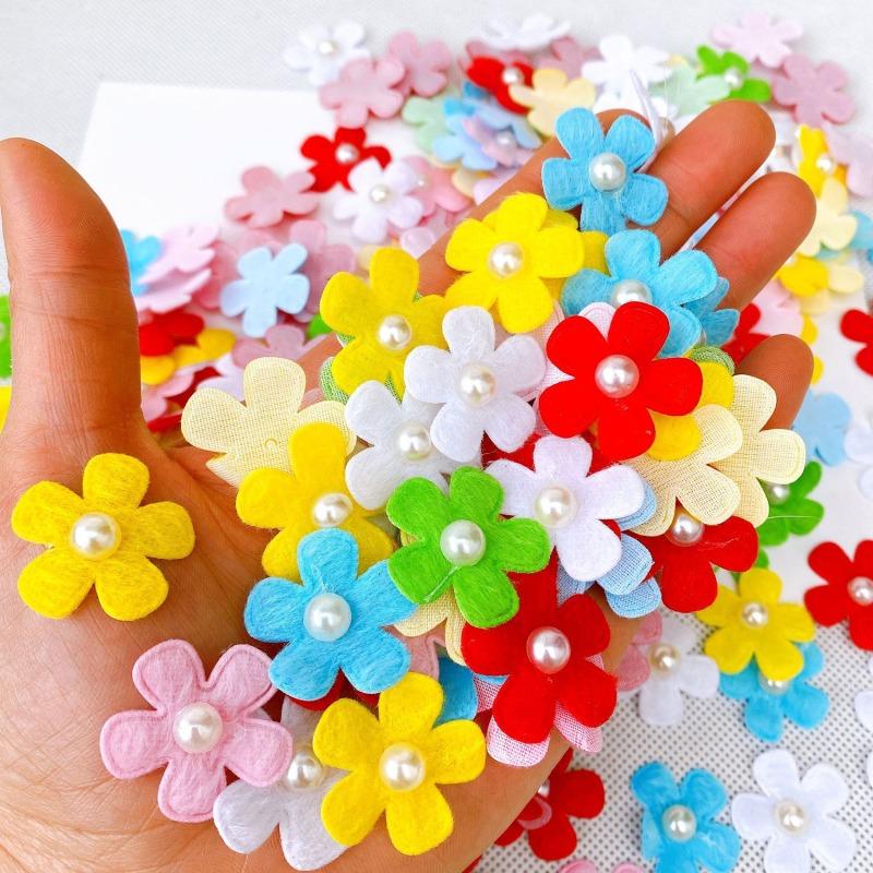 Fashion Mixed Color Pearl Petals for Girls, Costume Decoration, DIY Crafts, Headdress, Dress Up Flower, 25mm, 100 Pcs Pack