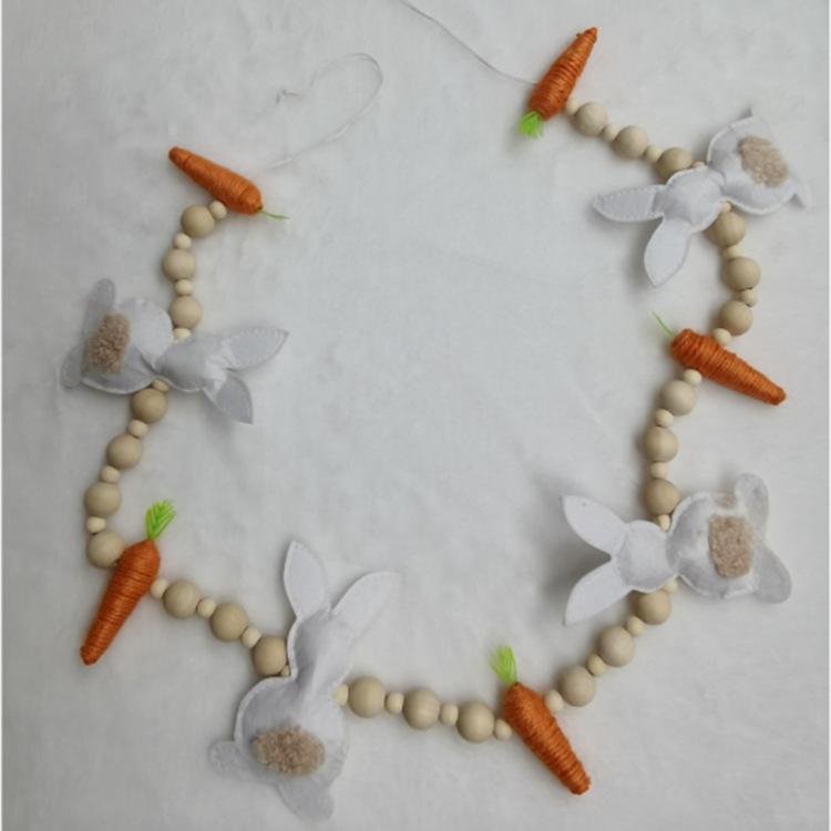 Easter Bunny Carrot Garland Decoration Bead Wreath for Easter Spring Party Home Door Wall Mantel Festive Tabletop Decor