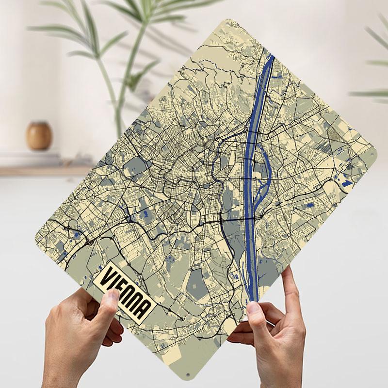 Vienna Map Printed Poster Customized Wall Art Retro Vintage Metal Tin Signs for Room Modern Home Decoration Ornaments House Cozy