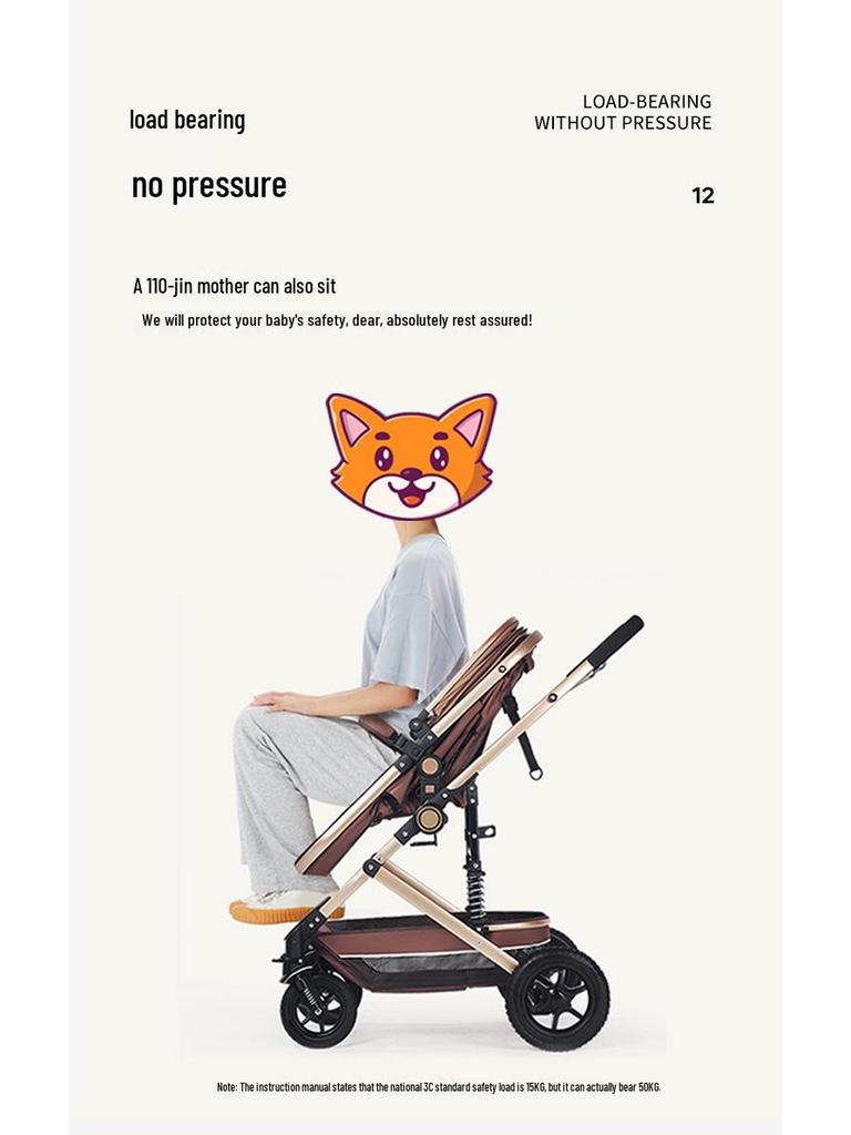 Lightweight Reversible Baby Stroller, One-Click Fold, High Landscape, Shock Absorption, All-Season, Four-Wheel Baby Carriage.