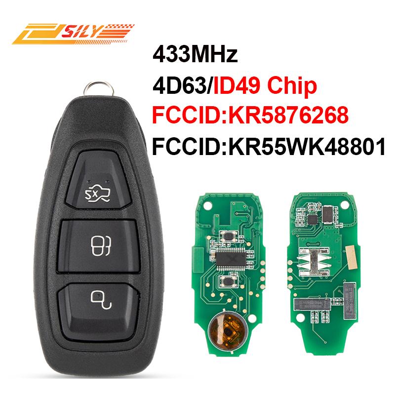 

SILY KR5876268 ID49 KR55WK48801 4D63+/83 Chip 433MHz Smart Remote Control Car Key Fit for Ford Fiesta Kuga 2016 2017 2018