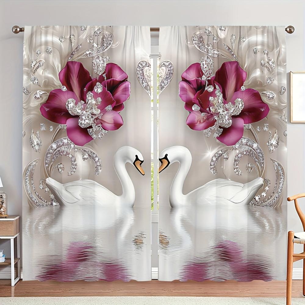 Set Of 2 Elegant Swan Floral Print Curtains Ideal Living Room Kitchen Bedroom Study Hotel Dining Home Decor Curtain For Made Polyester