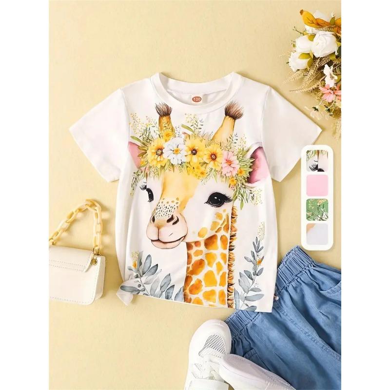 Girls' Clothing Cute Animal Elephant & Deer 3d Print Fashion Casual T-Shirts Funny Girls' T-Shirts