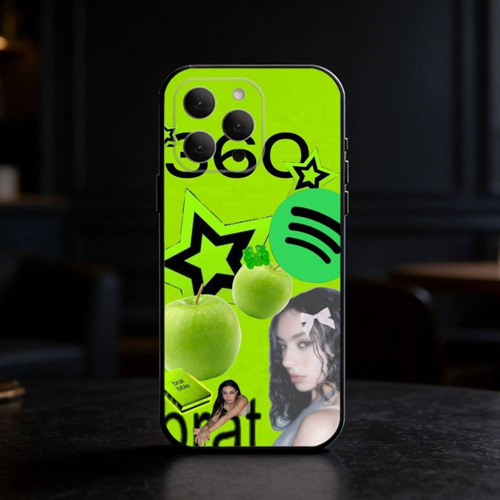 Charli XCX 360 Brat Phone Case For iPhone 17,16,15,14,13,12,11 Plus,Pro Max,SE4Soft Silicone Black Cover