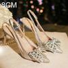 2025 Nye Krystall Bryllupssko Tynn Hæl Spiss Tå Høst Brudesko Rhin-Diamant Brudepike Høye Hæler Sandaler
