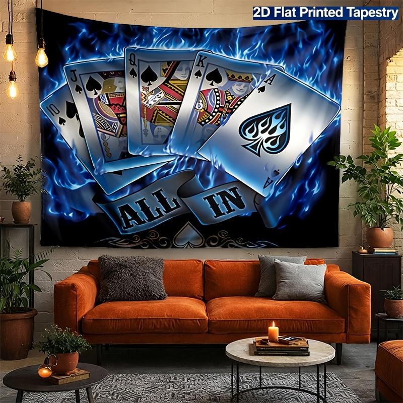 Blue Flame Poker Card Theme Digital Printing Polyester Wall Tapestry Suitable for Use In Living Room Bedrooms Offices Bars Party