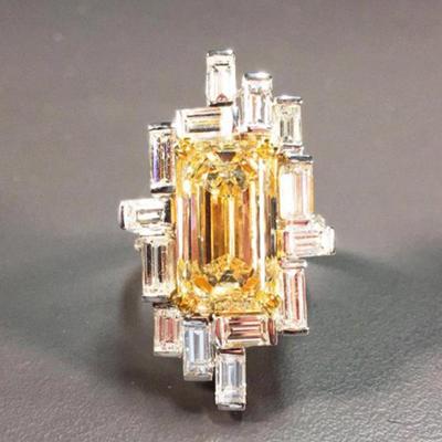 Luxus Geometrische Form Gelb Zirkonia Ring für Frauen Temperament Dame Finger Zubehör Jahrestag Party Schmuck