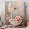 Frameless Pearl Painting Kit Rose Wine Glass Pattern DIY 3D Bead Art Canvas Relaxing Handmade Craft for Adults Home Decor