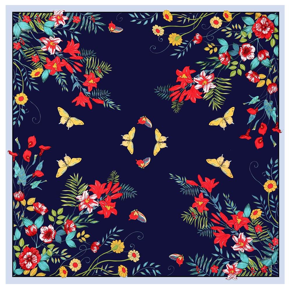 130*130cm 100% Twill Silk Luxury Women Scarf Floral Print Pashmina Beach Shawl Bandana Wraps Femme Fourlard Echarpes Stoles