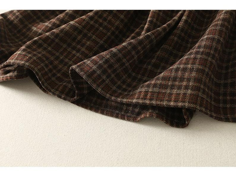 Wool Blend Elastic Waist Plaid Midi Skirt - Retro A-line for Autumn/Winter 2025