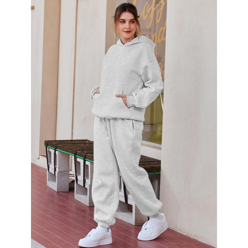 Autumn Winter Women's 2 Piece Hoodie Set, Casual Sportswear with Jogger Pants and Pullover Hoodie, Street Style Lounge Wear for Daily Outfits