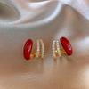 Encore Red Color Crystal Rhinestone Claw Stud Earrings for Women Unique Glaze Enamel Zircon Christmas Girl Valentine's Day Gift