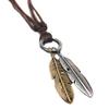 Cool Unisex Vintage Charms Choker 2 Wings Feather Pendant Leather Long Necklace