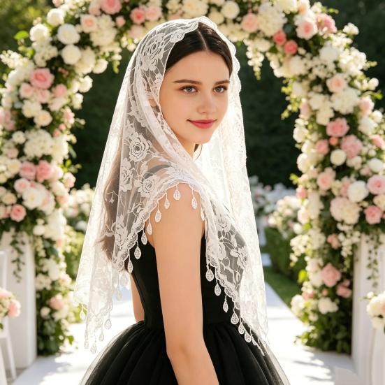 Fringed Lace Veil Shawl Tassel Style Veil Face-covering Headscarf Weddings Decoration Vintage