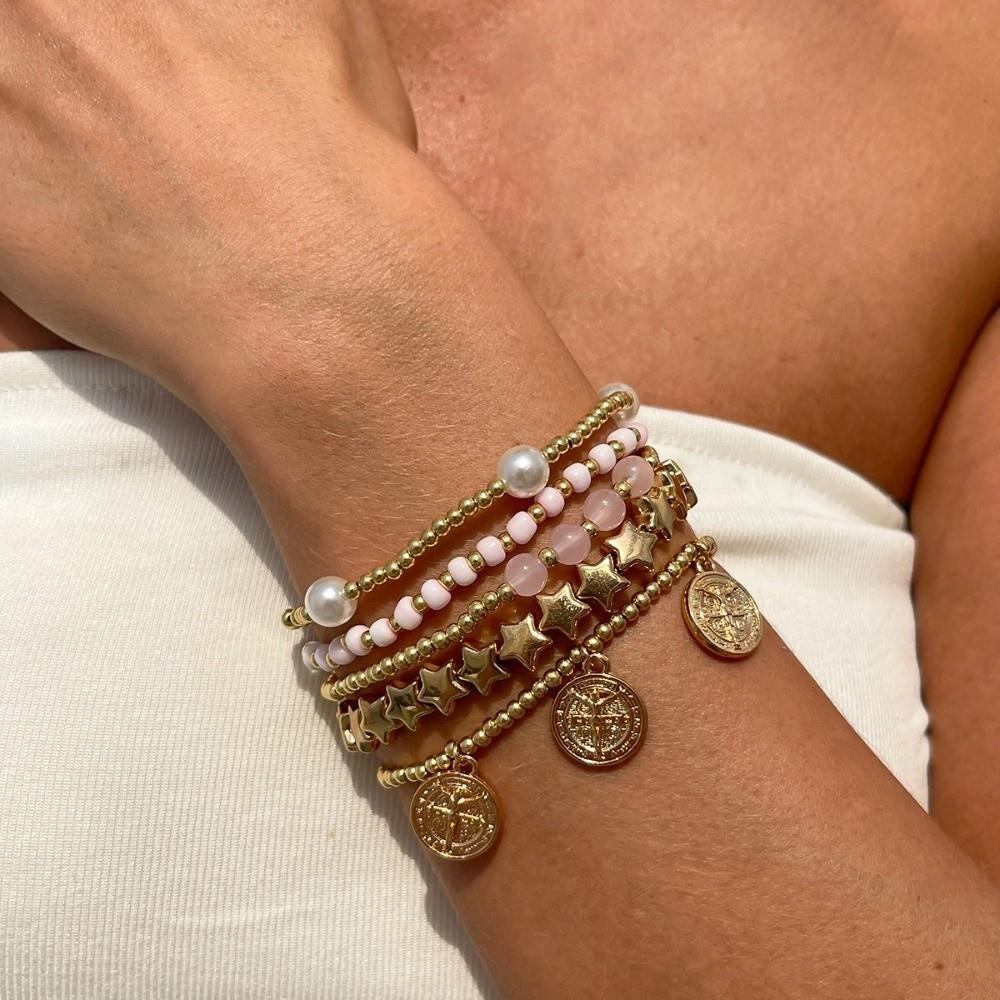 Multi Layer Round Bead Bracelet Bohemian Style Hand Chain Elastic Beaded Bracelet for Women