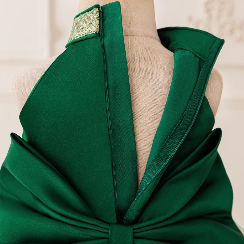 Children's Halter Princess Dress with Train & Puffy Mesh Skirt - Perfect for Evening, Holiday Parties, or Performances