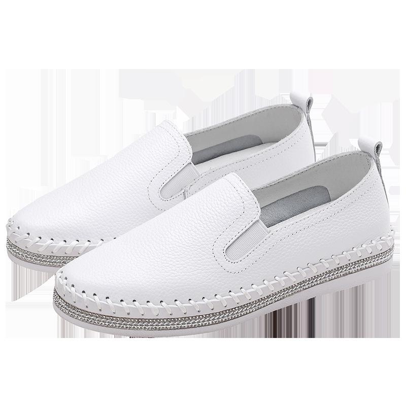 Fashion Women Platform Flats shoes Casual female Genuine Leather Walking flats Loafers for women White crystal Comfort Vacation shoes