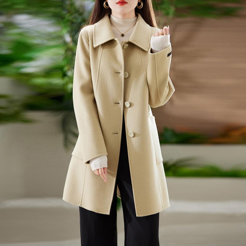 100% Wool Women Coat TIDENOVEL Autumn Wool Long Coat Handmade Pea Coat Winter Warm Wool Long Jacket Overcoat