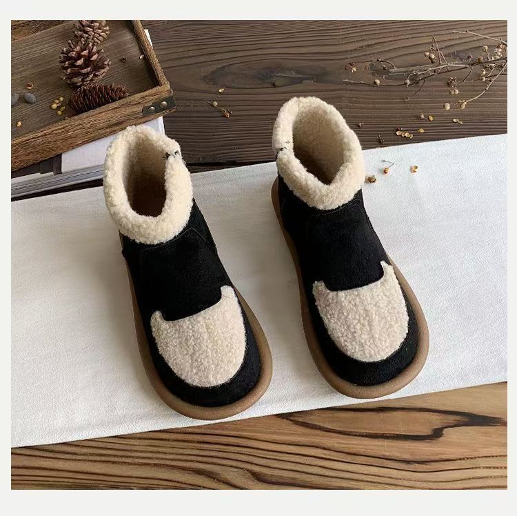 Non-slip snow boots women's imitation lamb wool suede short boots 2025 new flat-bottomed velvet cotton shoes winter warm women's shoes