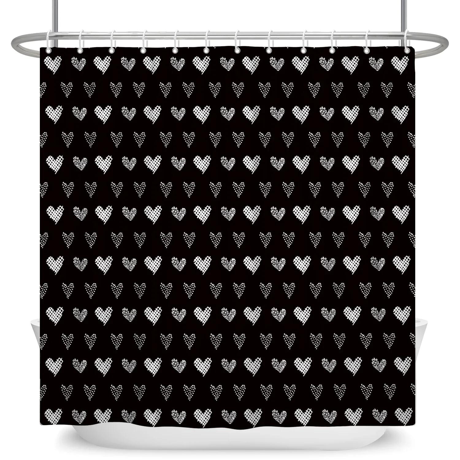 Romantic Love Hearts Print Water-resistant Shower Curtain with Bold Red and White Design for Passionate Bathroom Decor W90XH180cm