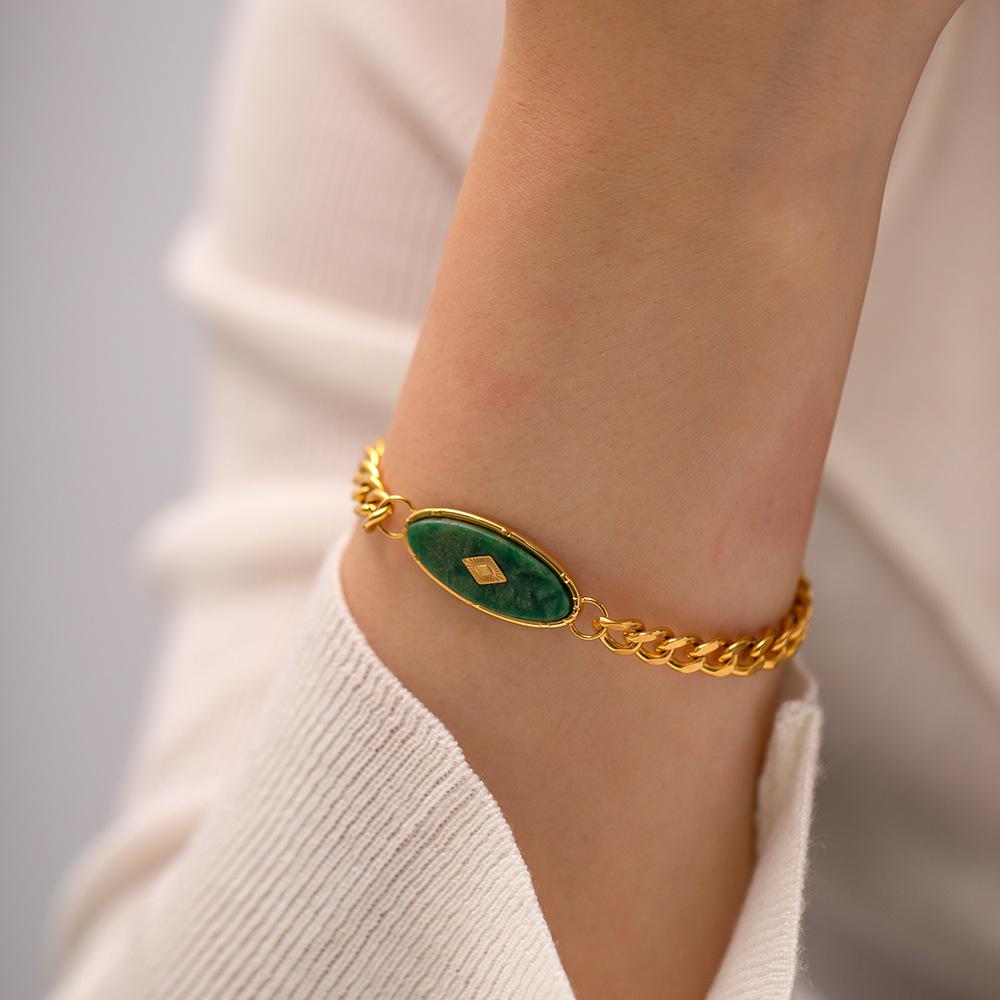 European & American Ethnic-Style African Jade Titanium Steel Bracelet - Retro, Luxury, Non-Fading, Niche Design