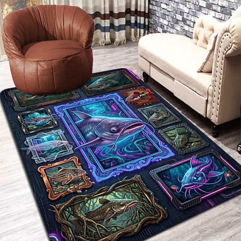 Cybernetic Fish Gallery Pattern Rug Floor Mat for Living Room or Bedroom Soft and Comfortable Carpet a Gift for Birthday and Holiday.