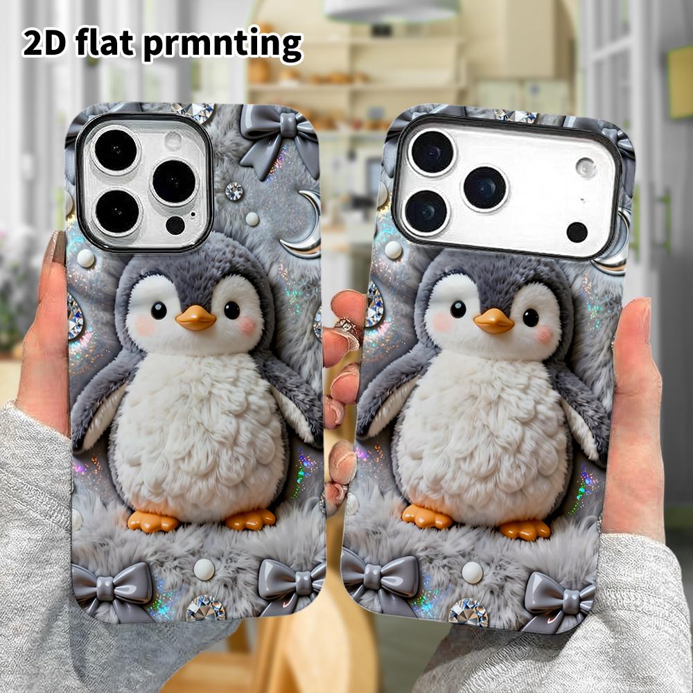 Phone Case: 2D Flat Design Suitable for iPhone 18, 17, 16, 15, 14, 13 Pro Film Protective Case, Couple Style, Diamond Little Penguin, Christmas and Ha