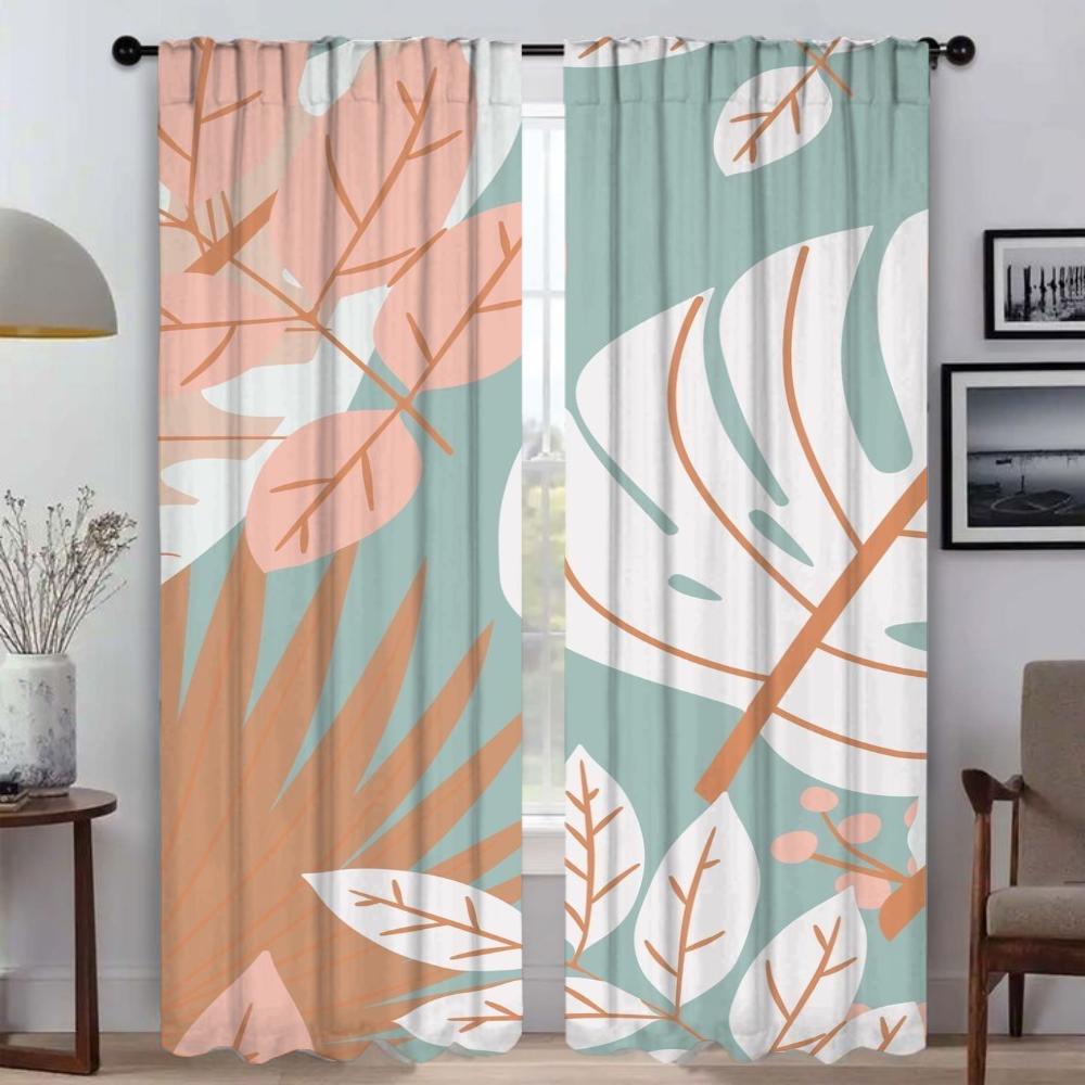Leaf and Flowers Kitchen Curtains 2 Pieces Curtains for Living Room Curtain Halloween Decoration Partition Tulle for Bedroom