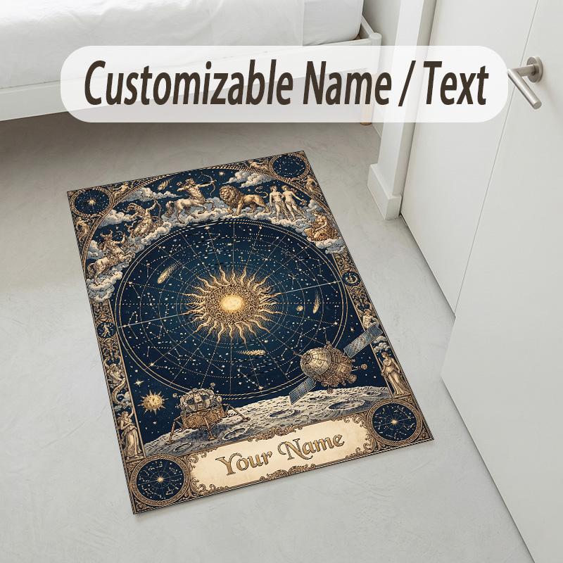 Celestial Cat Theme Soft Crystal Velvet Rug Custom Name & Text Print Non Slip Floor Rug for Bedroom Living Room