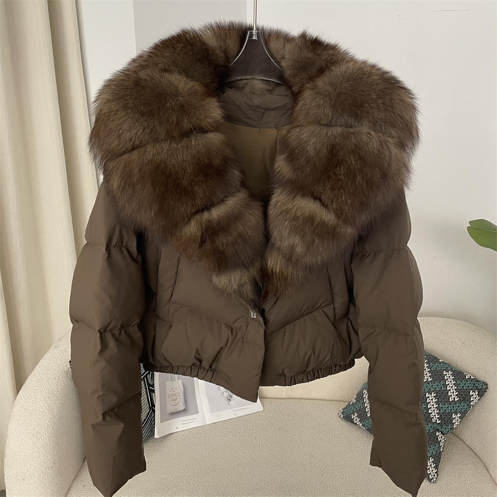 Dámský kožich Zimní bílá bunda s kachním peřím Super velký přírodní kožešinový límec Dámské bundy Puffer Parkas