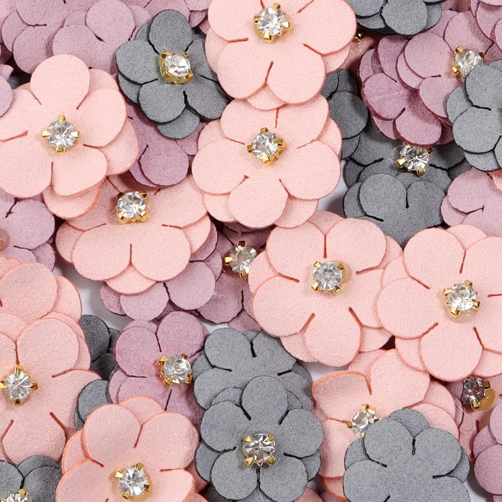20Pcs Imitation Leather Flower with Diamond Colorful Fabric Flowers for Headdress Clothing Patches Hairpin Brooch Accessories