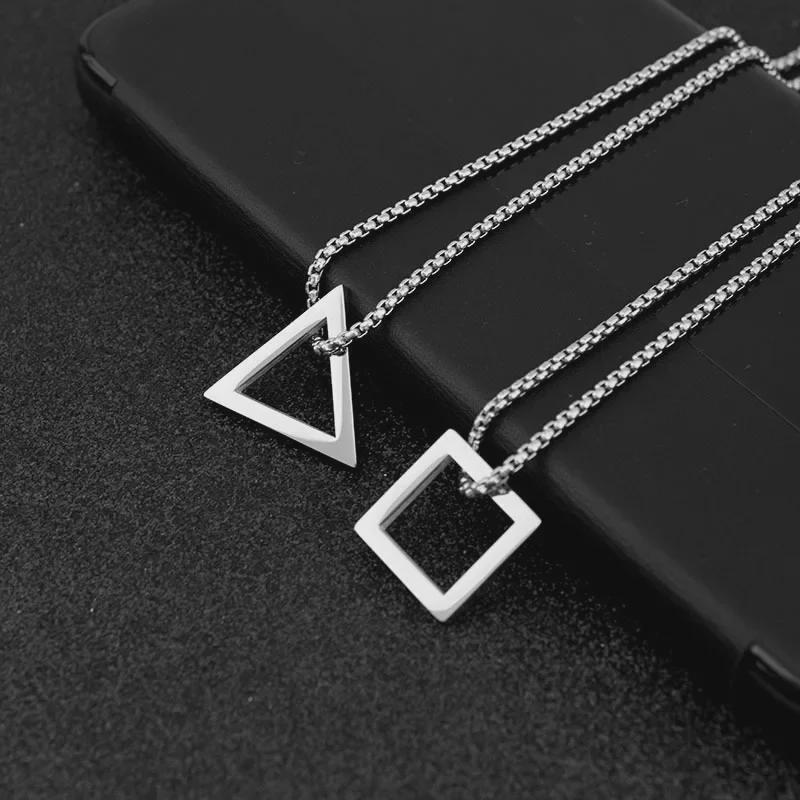 Disassemblable Geometric Necklace: Triangle & Square Mix-and-Match, Fade-Resistant, Long Necklace