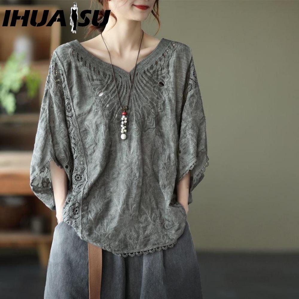 

IHUASU Жіночі модні повсякденні одноколірні блузки та сорочки з коротким рукавом і круглим вирізом one size сірий