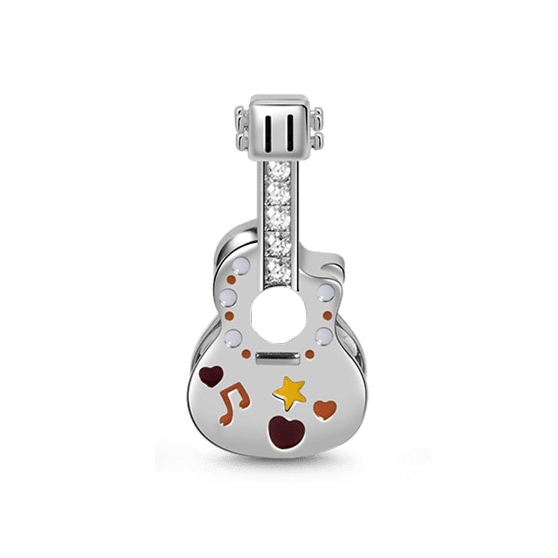 New S925 Sterling Silver Piano Guitar Audio Cassette Musical Note Bead Fit Original  Bracelet Trinket DIY Women Jewelry