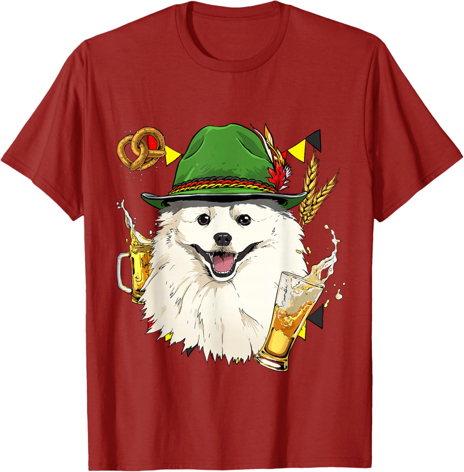 American Eskimo Oktoberfest Dog Lederhosen German Beer Fest T-Shirt S
