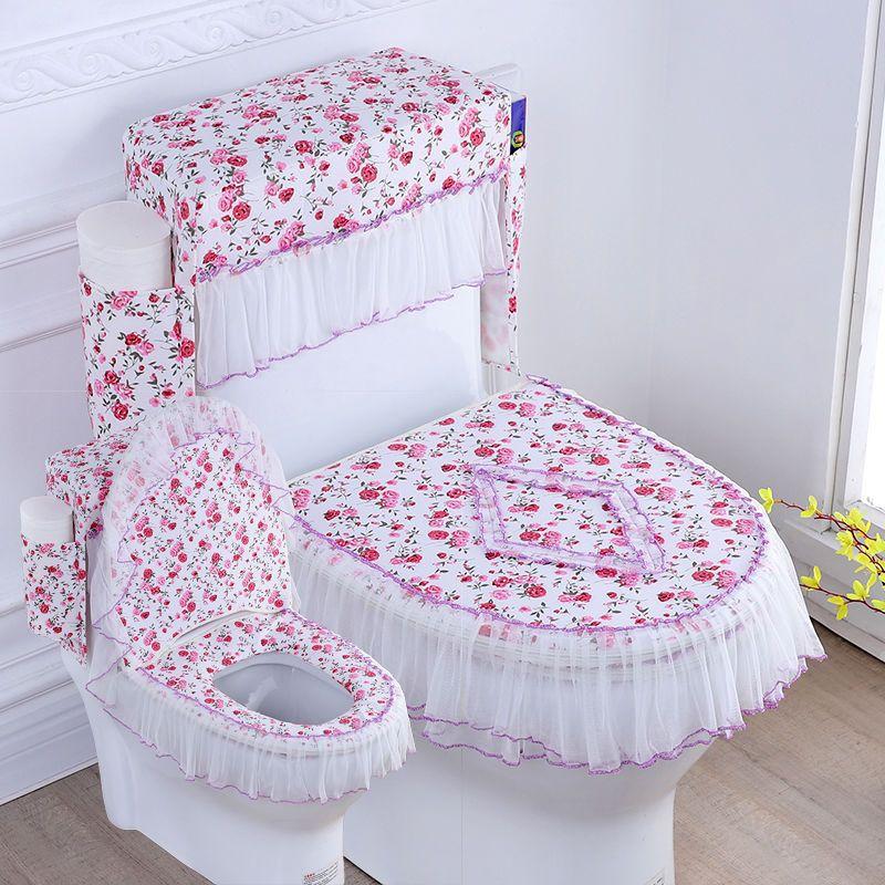 

Lace Zipper U-shaped Toilet Seat Cover Three Piece Set Household Toilet Seat Cushion Combination Easy To Remove and Wash Water Tank Cover Storage Bag Toilet cover 3sets