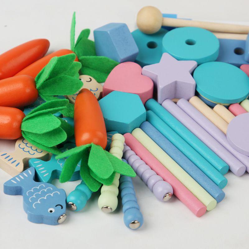 

Wooden ten-in-one multi-functional intelligence box Montessori early education teaching aids, radish-shaped cognitive educational toys