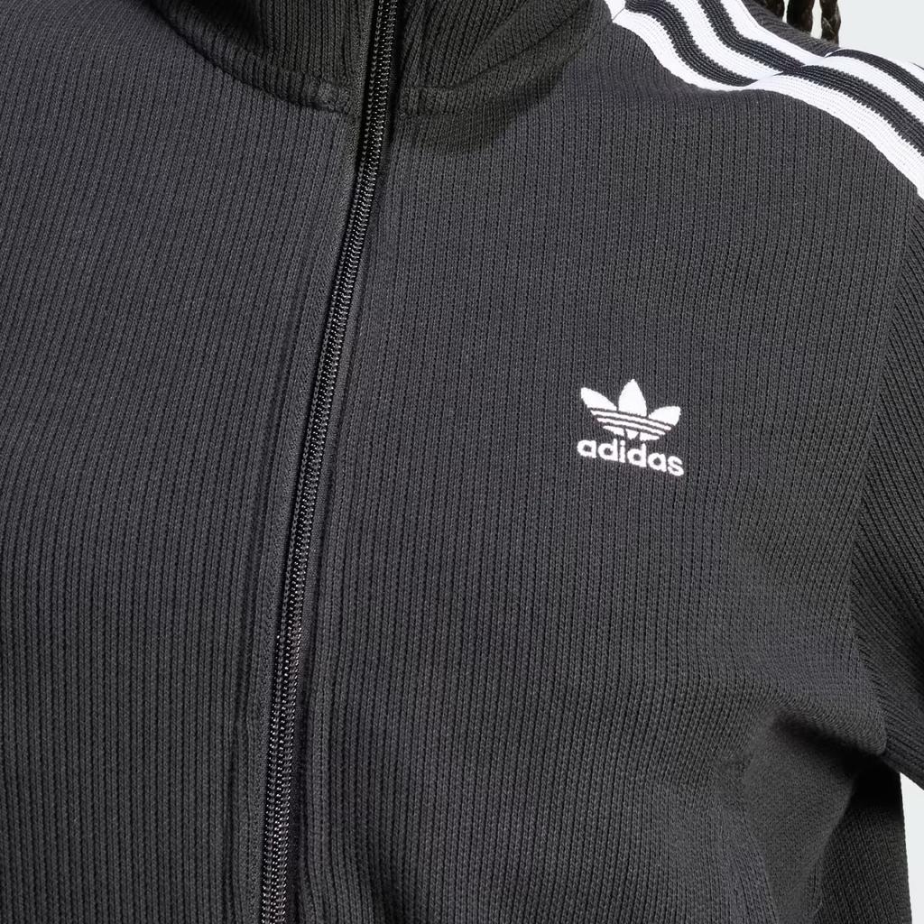 adidas Originals Zipper Fashion Striped Casual Retro Sports Stand Collar Jacket Women Jacket Black IY7278