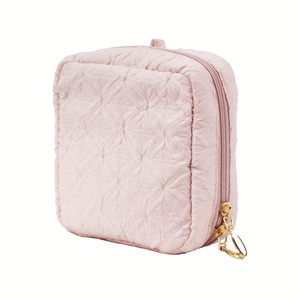 

Quilted Polyester Makeup Bag, Pink Multi-Compartment Organizer with Golden Zipper Embossed Design for Women Cosmetic Storage розовый