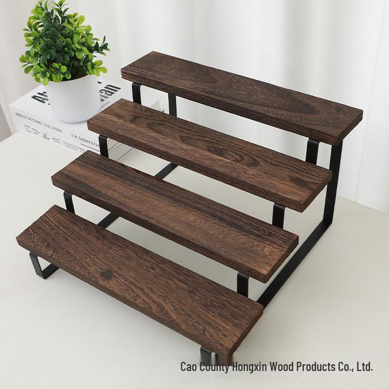 Four-Tier Iron and Wood Display Rack for Desserts and Aromatherapy Essentials