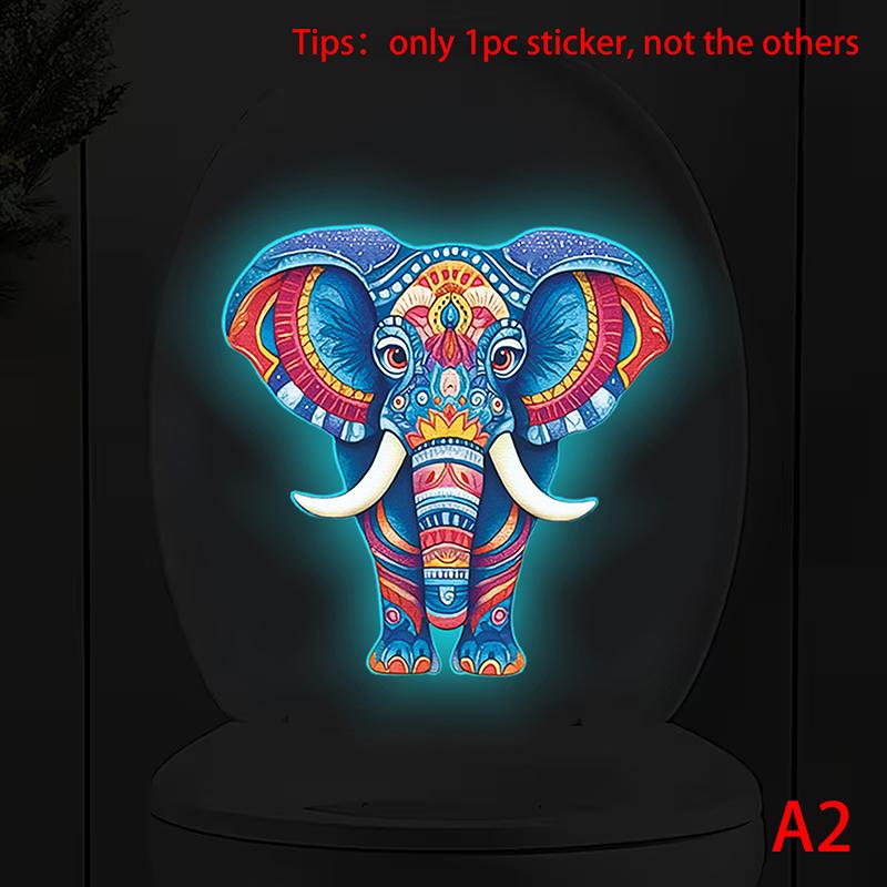 

Светящаяся в темноте цветная тотемная слоновая наклейка на унитаз Самоклеящаяся съемная настенная наклейка Декор для дома, ванной комнаты, гостиной A2