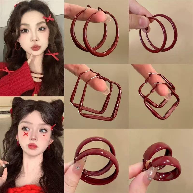 Ancola Silver Needle Red Heart Earrings – Fashionable, Luxurious & Elegant for Autumn/Winter 2025