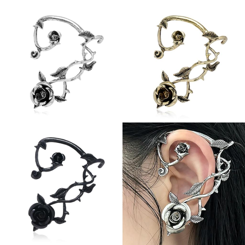 Dark Style Flower Ear Hooks Metallic Jewelry For Female Fashion
