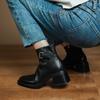 French retro square head medium heel thick heel belt buckle short boots femininity side zipper British retro and ankle boots