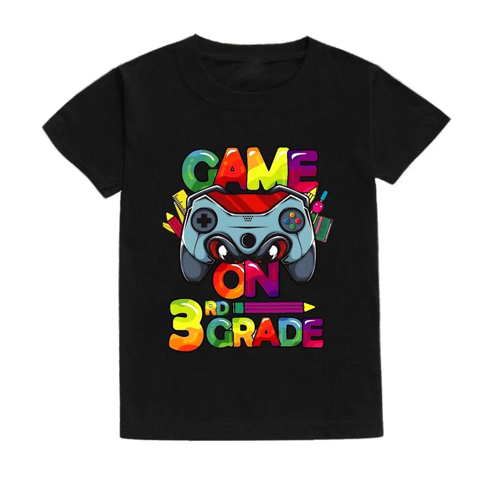 Game On First Grade Shirt Back To School Tee for Gamers 1st Day of School for Boys Truck Print Summer Kids Short Sleeves Top