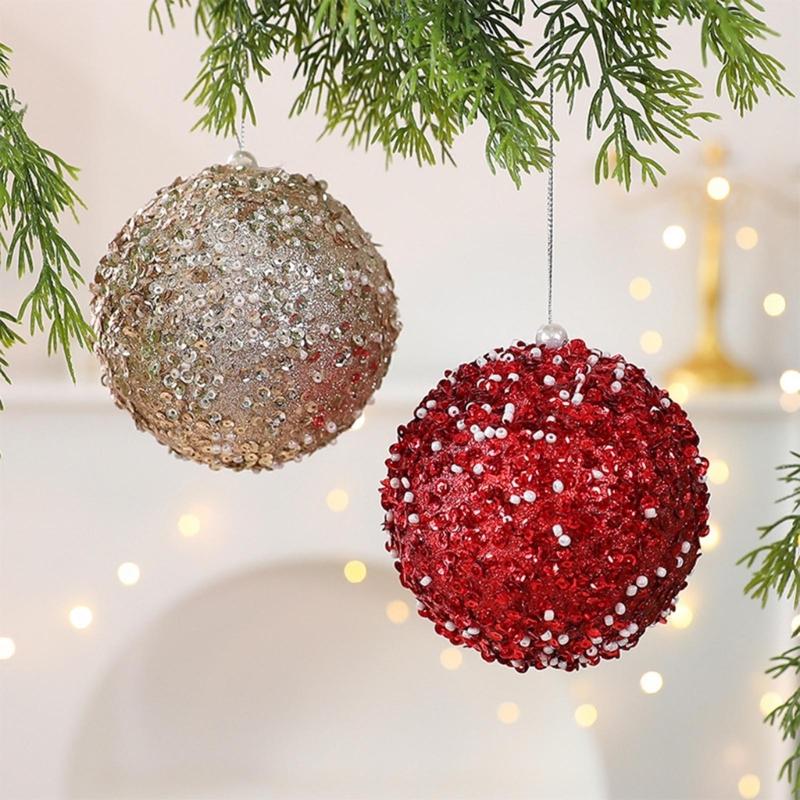 Reflective Foam Christmas Tree Decoration Pearls and Sequins Ball Feature Durable Portable Design Christmas Home Decoration