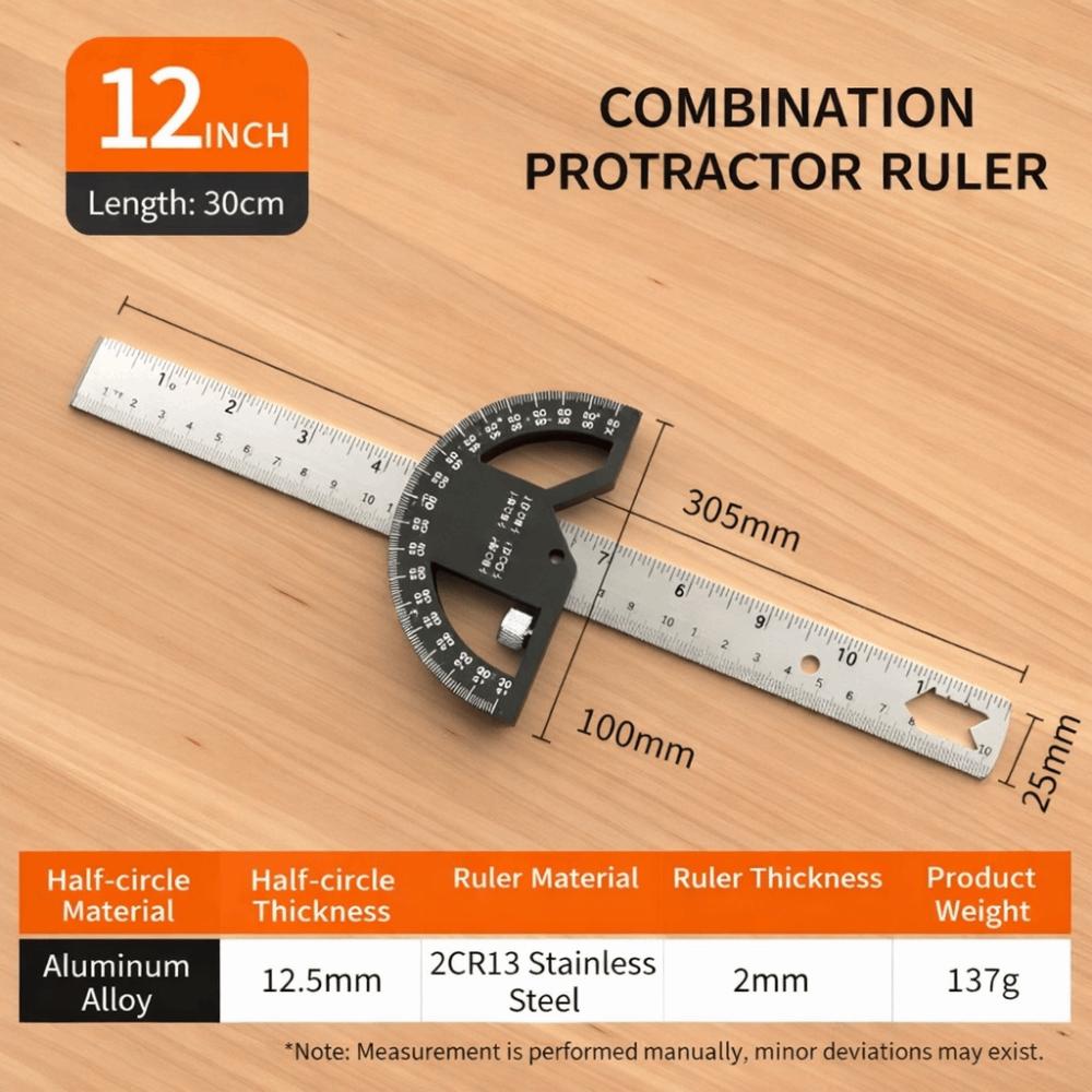 Multi-functional Angle Ruler Adjustable Inch & Metric Measuring Ruler Woodworking Right Angle Try Square Handyman Use